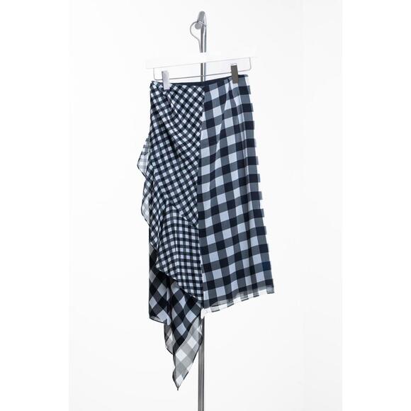 Self-Portrait Other - Self-Portrait Asymmetric Draped Gingham Midi Skirt